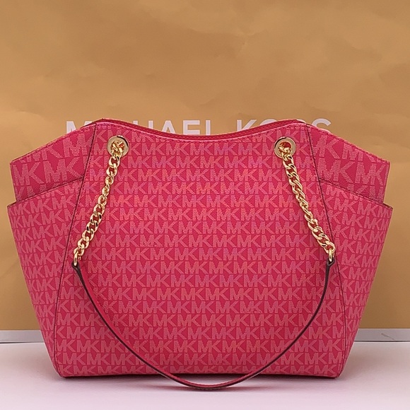 MICHAEL KORS LARGE CHAIN SHOULDER TOTE BAG ELECTRIC PINK COLOR - Picture 7 of 15